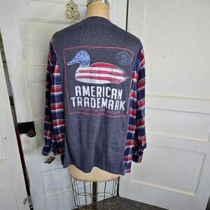 Upcycled  American Trademark Duck pullover flannel shirt. womens.‎  oversized.